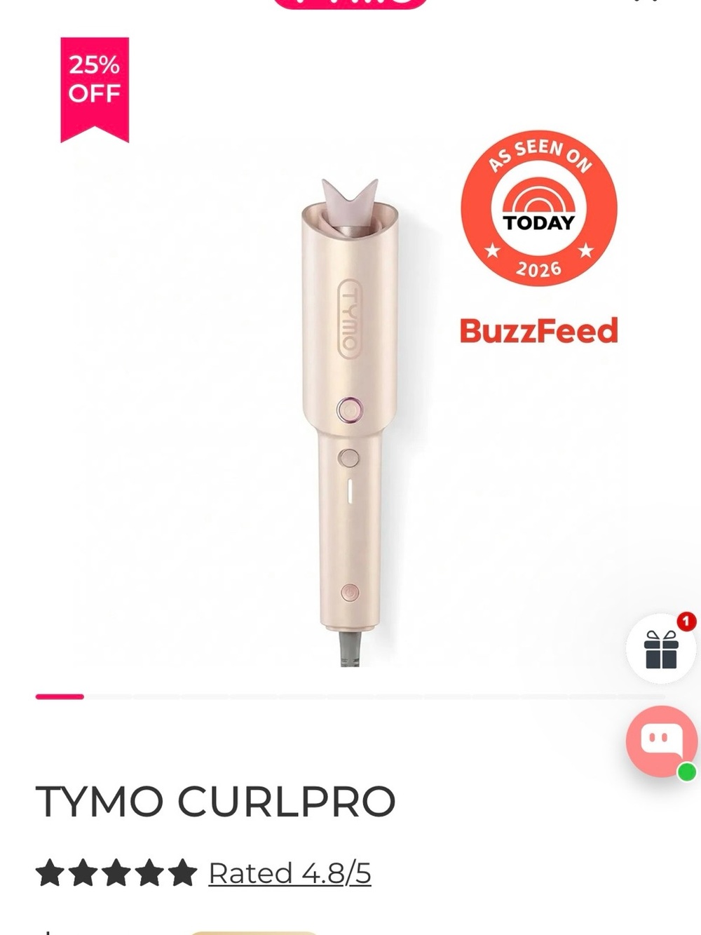 TYMO CurlPro 1-Inch Automatic Curling Iron - Rose Gold